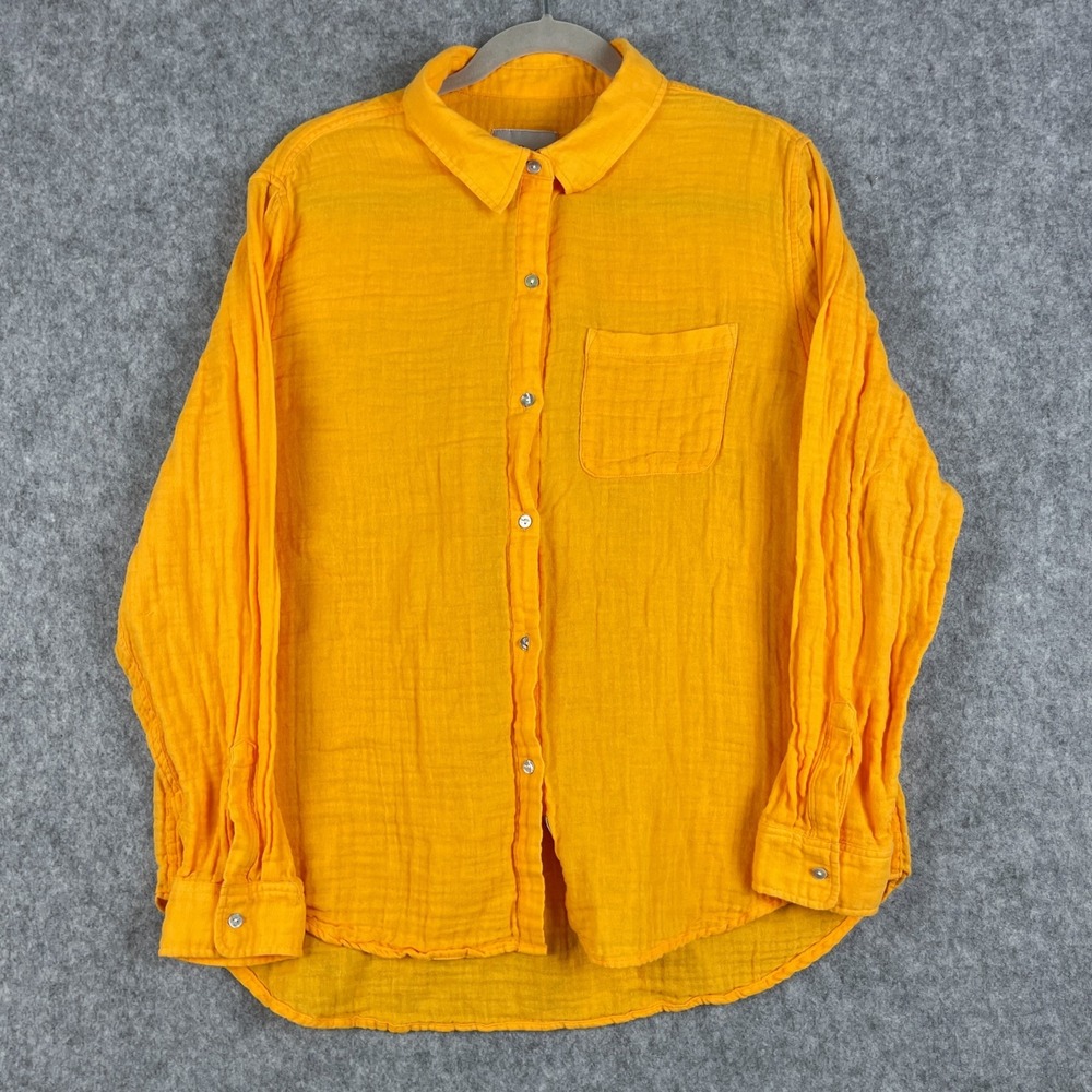 Rails Ellis Top Womens XL Marigold Orange Button Up Organic Cotton Gauzy Coastal
